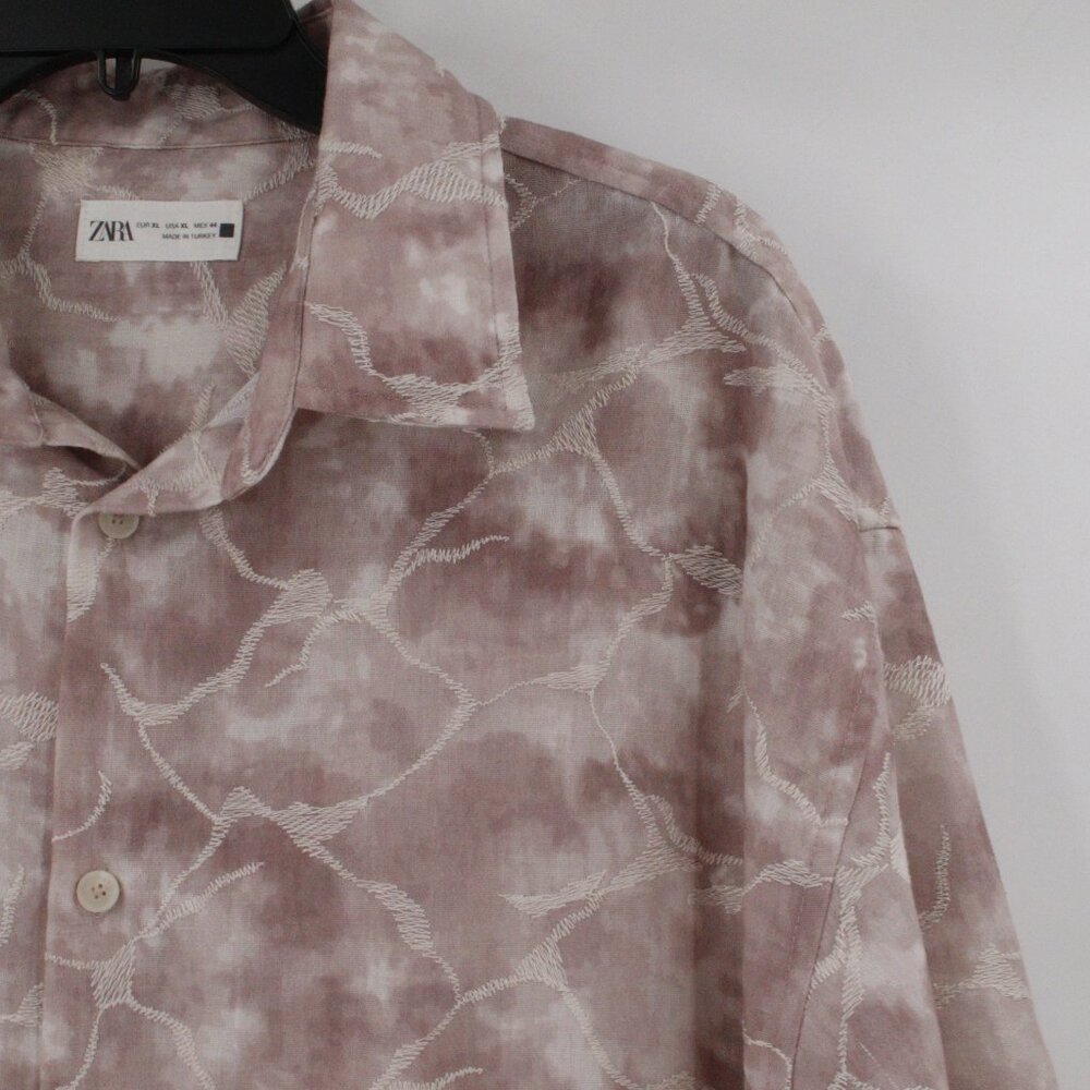 zara shirt men's XL Jacquard tye dye short sleeve button up embroidered camp - Picture 3 of 15